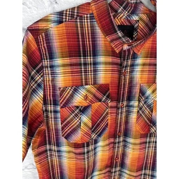 PRANA Orange Plaid Short Sleeve Button Front Shirt Size X Large - Picture 2 of 6